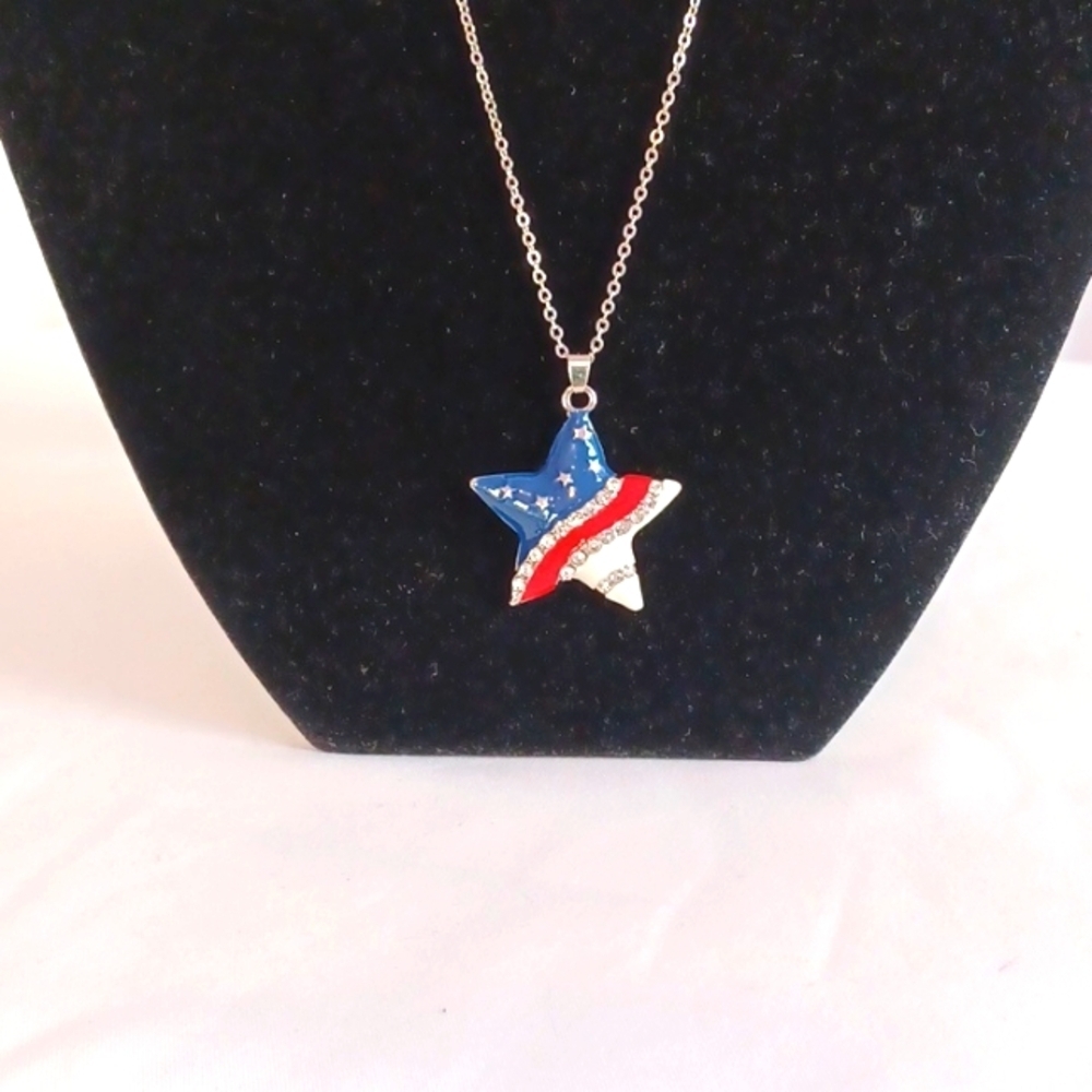 STAR Necklace Red White and Blue 22 in Chain